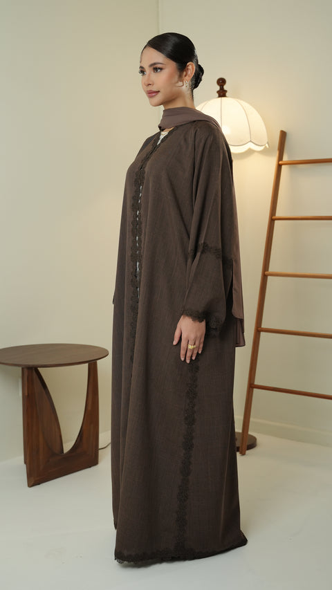 Cotton Linen Akra Rich Brown Abaya