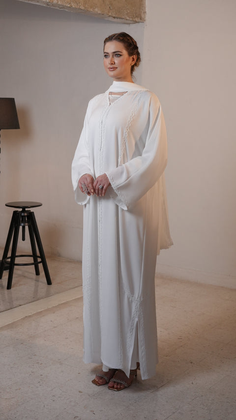 Korean Nidha Amanjena Frost White Abaya
