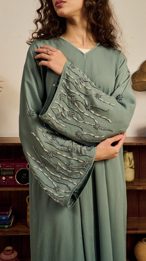 Korean Zoom Ahwar Sage Green Abaya