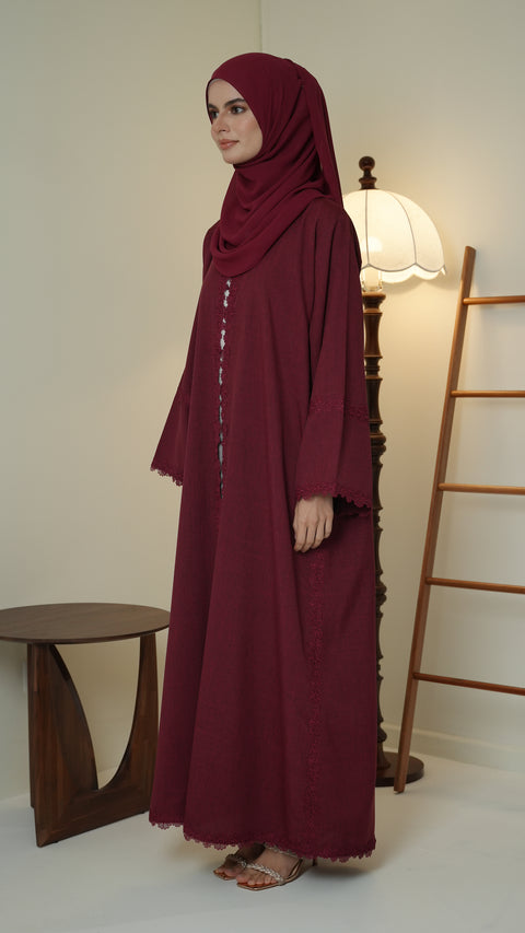 Cotton Linen Akra Red Firebrick Abaya