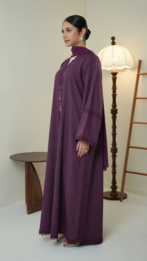 Cotton Linen Akra Violet Abaya