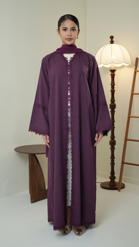 Cotton Linen Akra Violet Abaya
