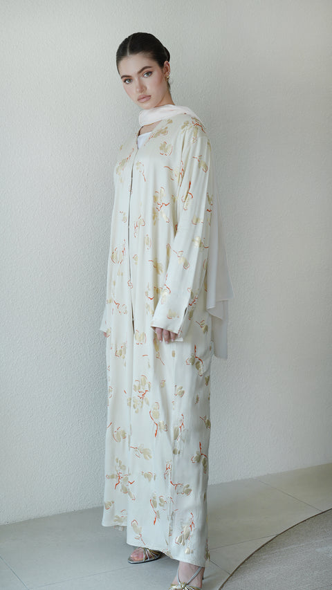 Turkish Cotton Altyn Ivory Tangerine Abaya