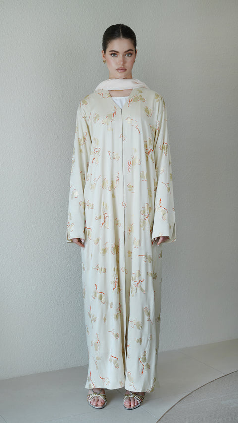 Turkish Cotton Altyn Ivory Tangerine Abaya