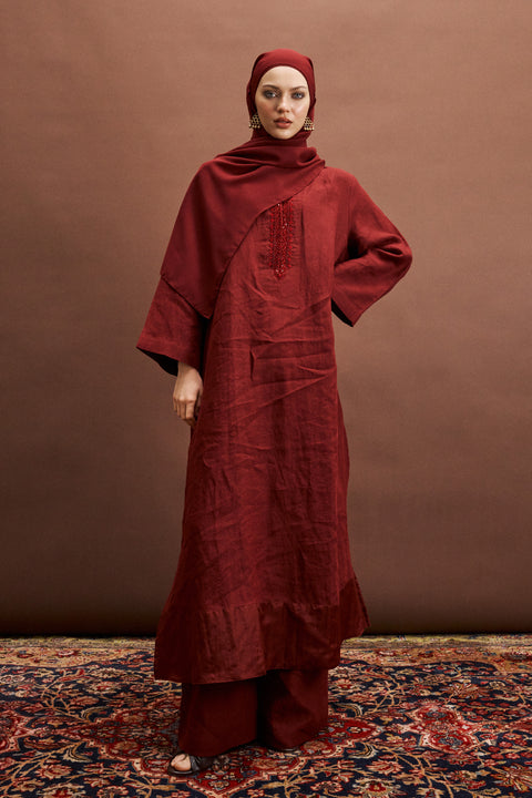 Anini Linen Tunic in Red Garnet