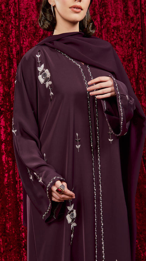 Korean Nidha Asalem Burgundy Abaya