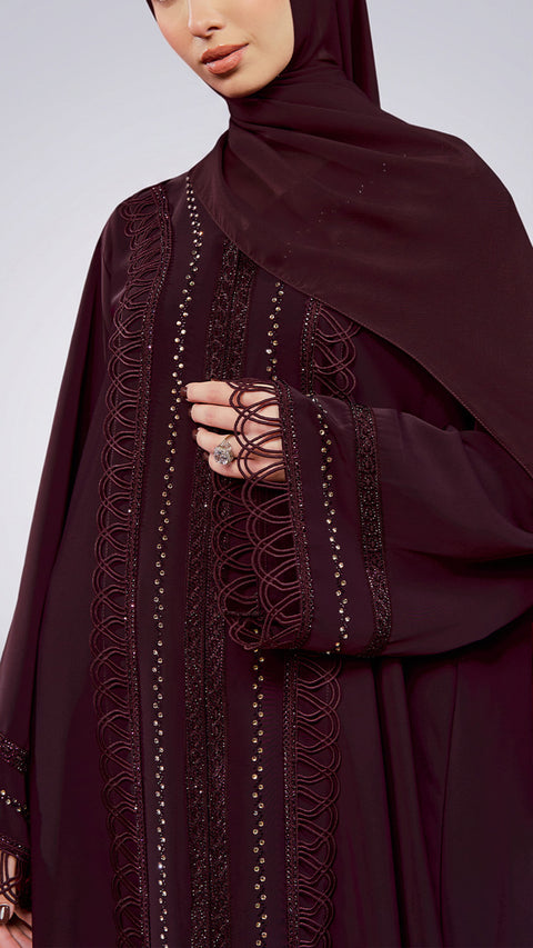 Korean Nidha Badin Burgundy Abaya