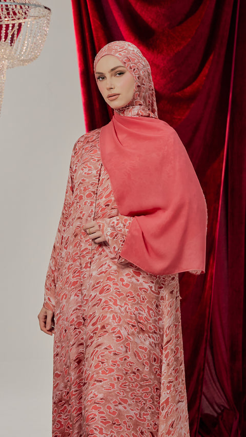 Velvet Chiffon Camardi Salmon Pink Abaya