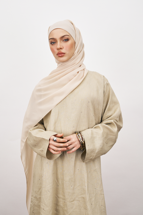 Dani Pure Linen Abaya in Pale Khaki