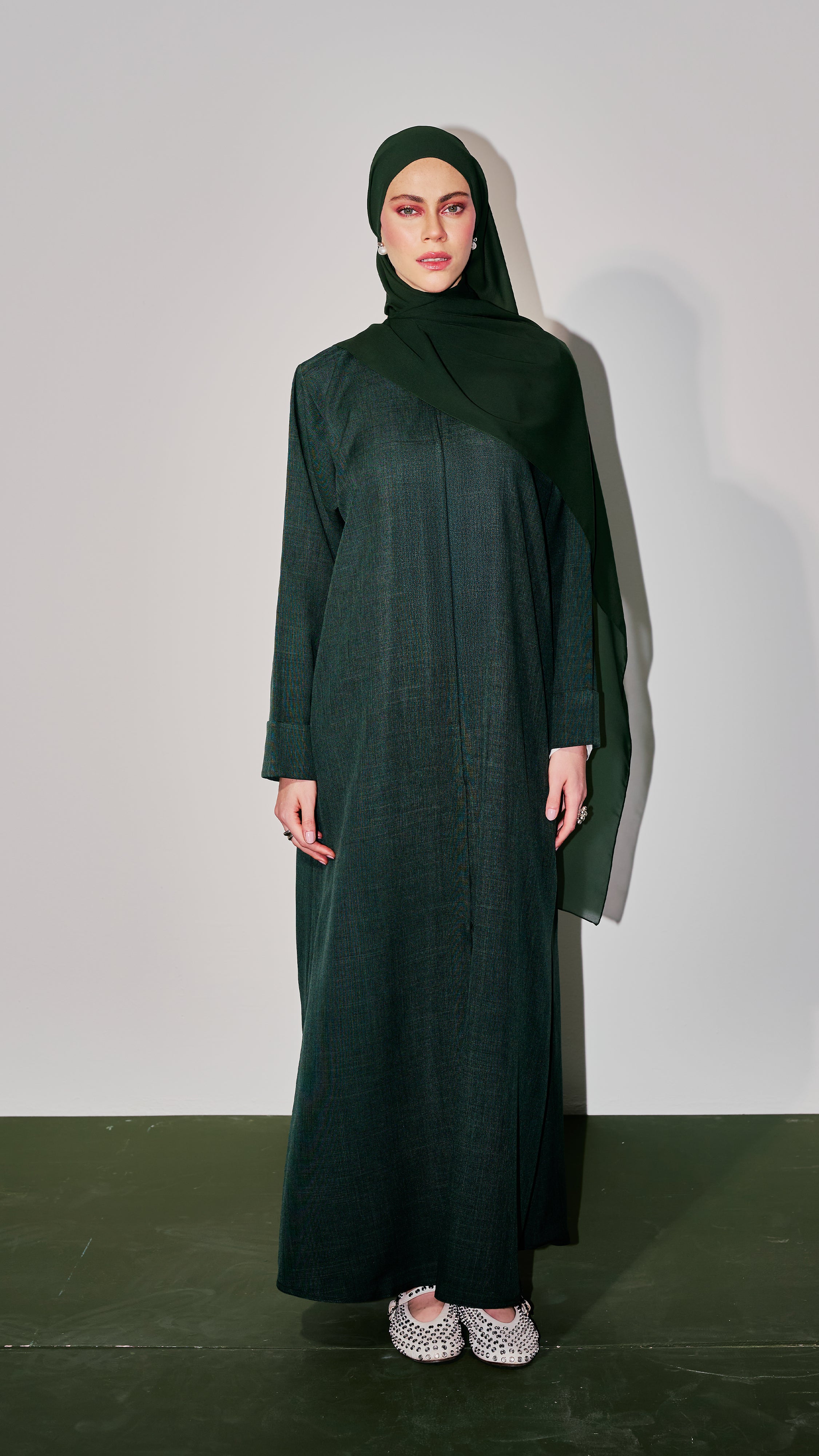 slim fit dress slacks Emerald Green Satin Wrap Abaya