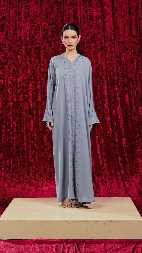 Korean Nidha Dorud Dusty Blue Abaya