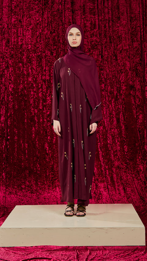 Korean Zoom Emet Burgundy Abaya