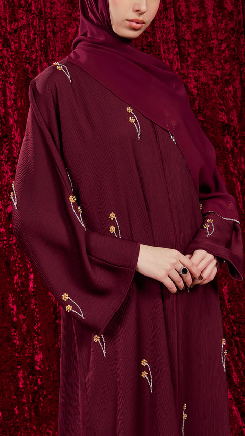 Korean Zoom Emet Burgundy Abaya