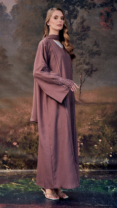 Cotton Linen Erzurum Dark Woodrose Abaya