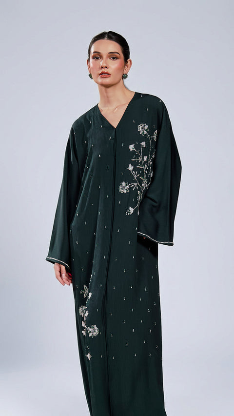 Korean Zoom Gediz Emerald Green Abaya