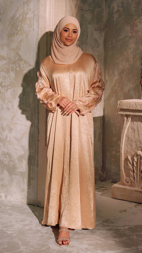 Crushed Silk Organza Giralda Champagne Abaya