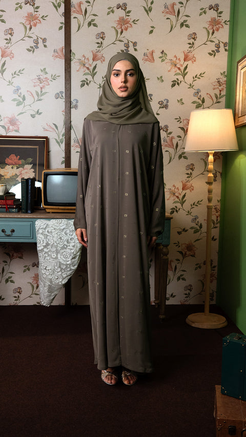 Jacquard Nidha Ibra Olive Abaya