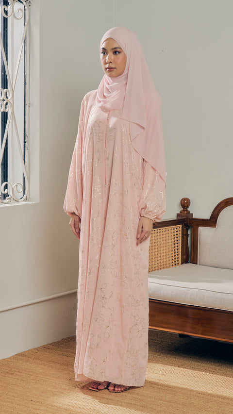 Korean Chiffon Isfara Coral Peach Abaya