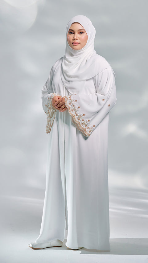 Korean Nidha Jamsah Copper White Abaya