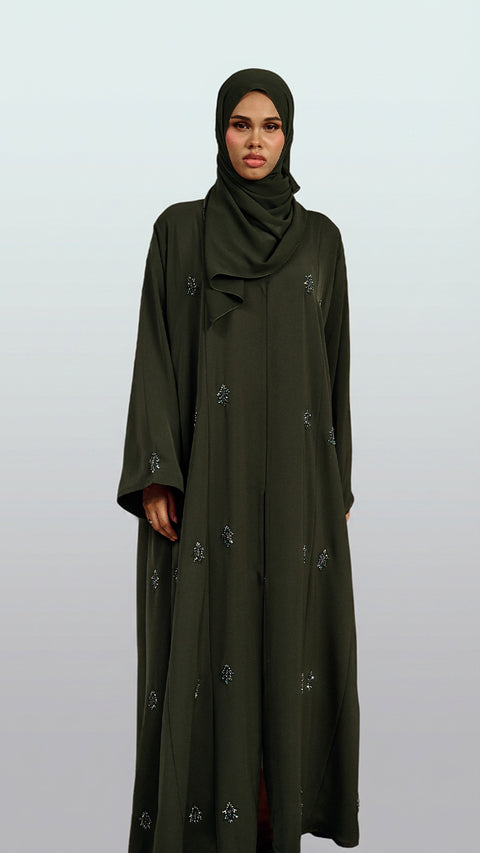 Korean Nidha Khaznah Moss Green Abaya