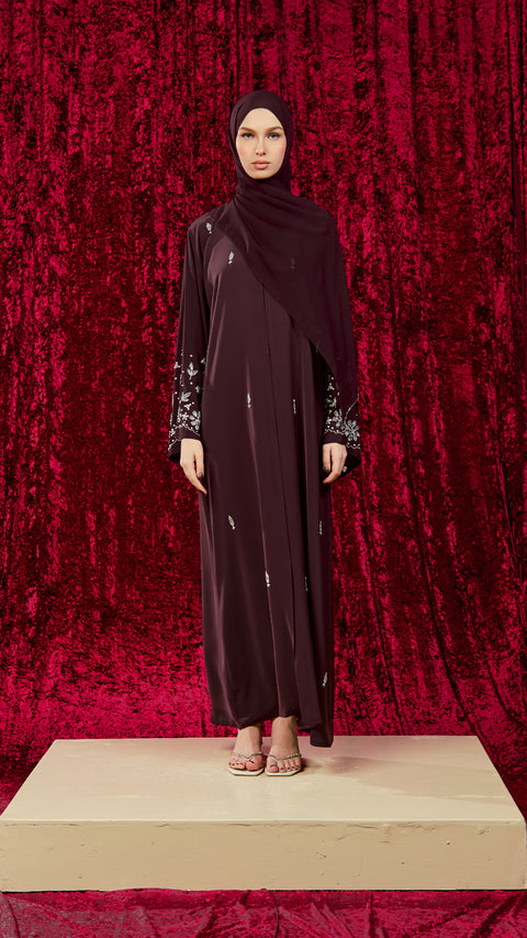 Korean Nidha Madaba Burgundy Abaya