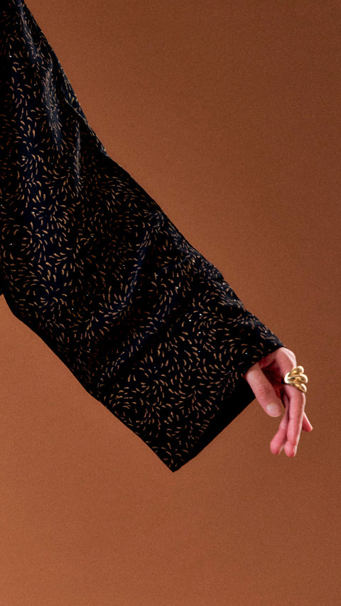 Chiffon Crepe Mansuri Obsidian Gold Abaya