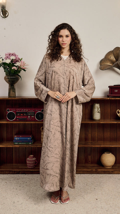 Crushed Matte Satin Mizhar Light Brown Abaya