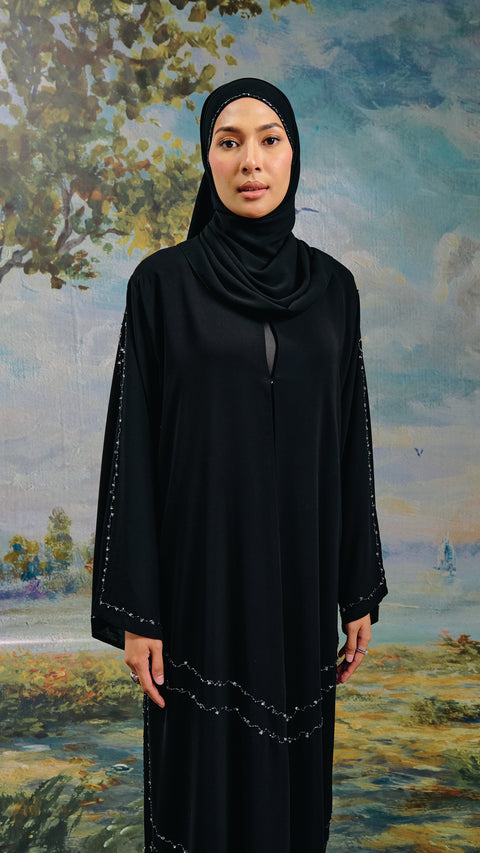 Chiffon Nisrin Obsidian Silver Abaya