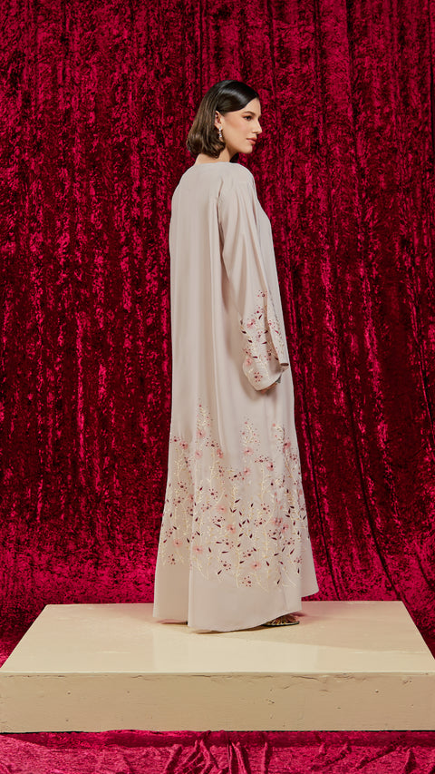 Korean Nidha Petaro Ecru Abaya