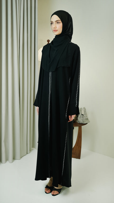 Rosed Crepe Reyhanli Obsidian Silver Abaya