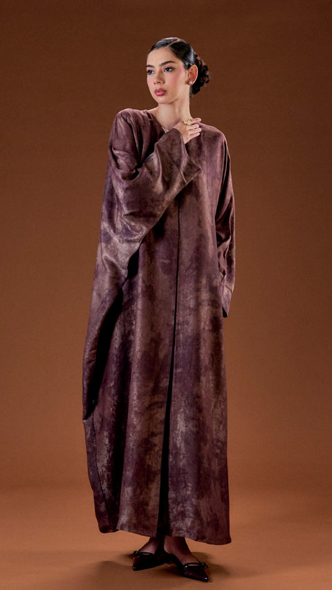 Rose Satin Shaqra Warm Brown Abaya