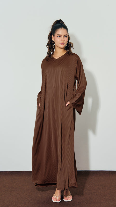 Ribbed Matte Satin Sharjah Brown Dress