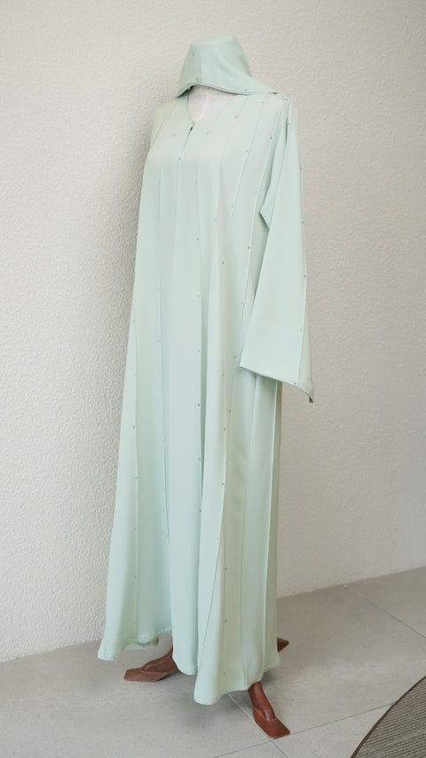 Korean Nidha Shasha Pastel Green Abaya