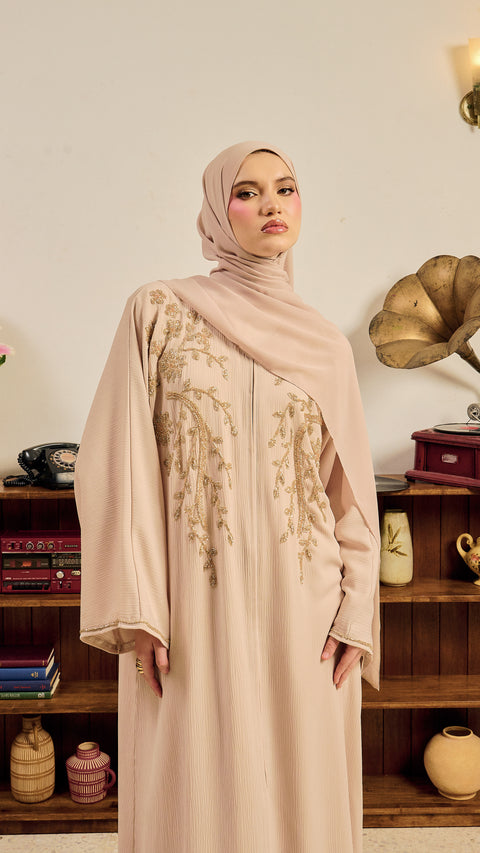 Korean Zoom Wafra Almond Milk Abaya