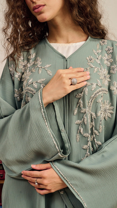 Korean Zoom Wafra Sage Green Abaya