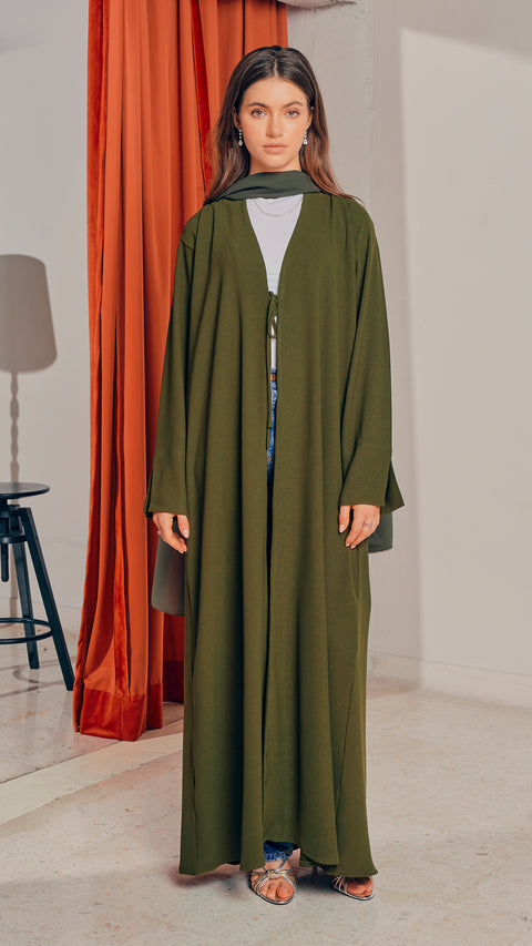 Rosed Crepe Shouf Olive Cardigan Abaya