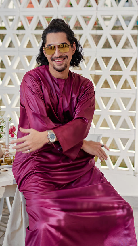 Shinny Cotton Men Thobe Maroon