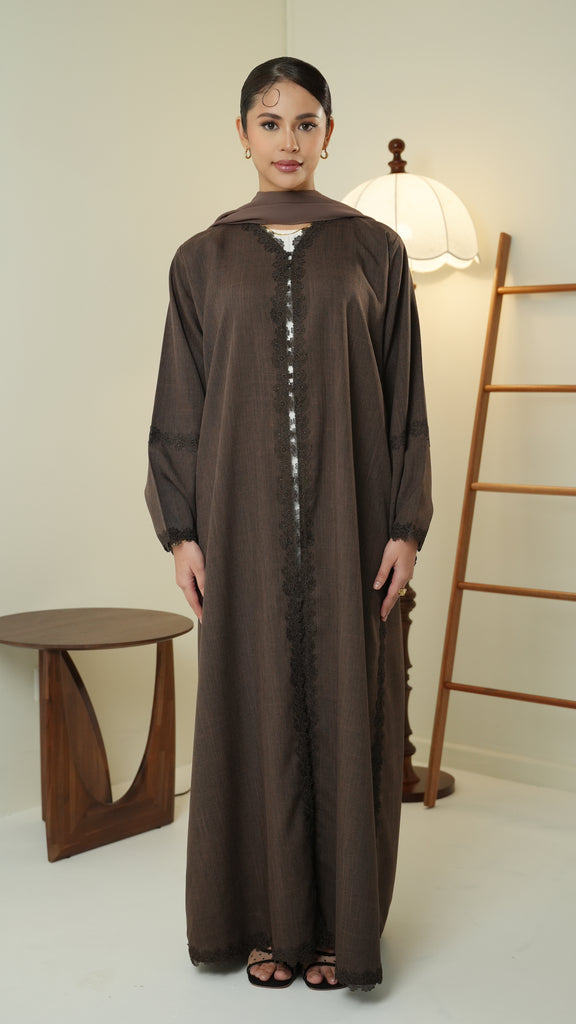 Cotton Linen Akra Rich Brown Abaya