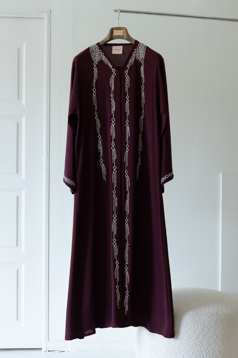 Korean Zoom Amadiya Burgundy Abaya