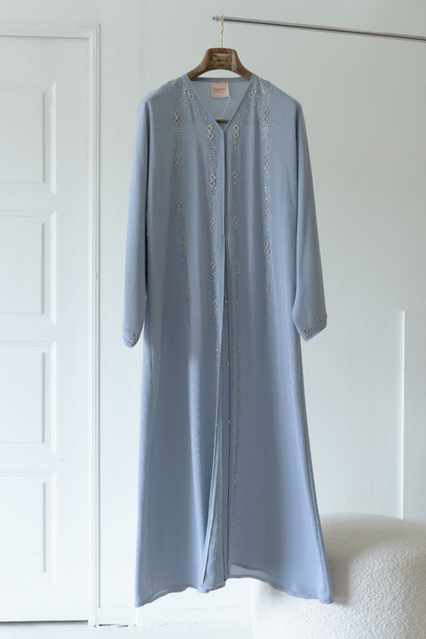 Korean Zoom Amadiya Dusty Blue Abaya