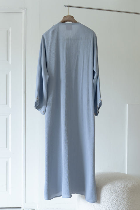 Korean Zoom Amadiya Dusty Blue Abaya