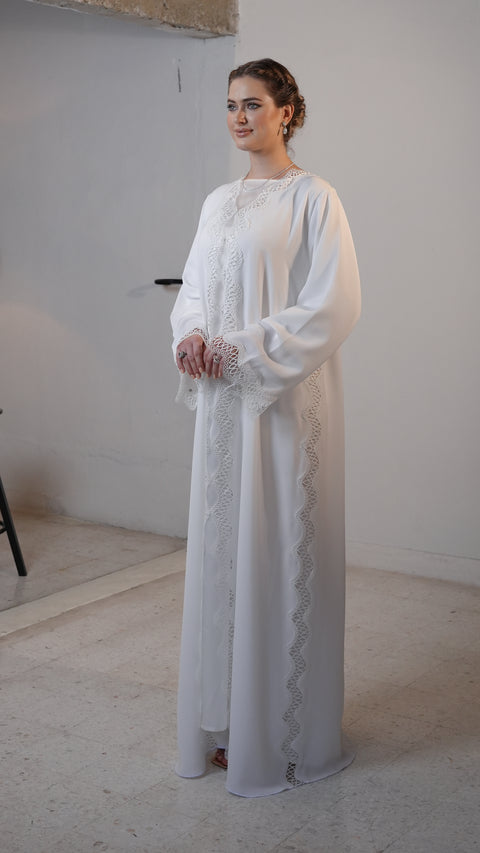 Attabad Frost White Cardi Abaya