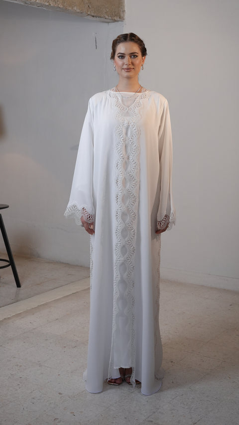 Attabad Frost White Cardi Abaya