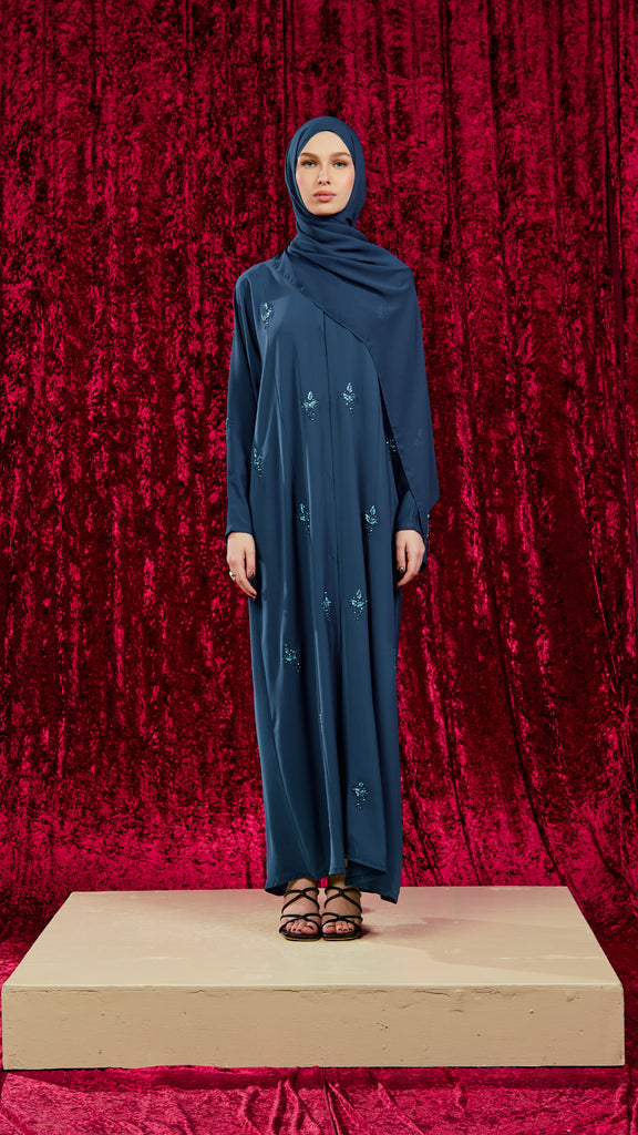 Korean Nidha Azna Teal Blue Abaya