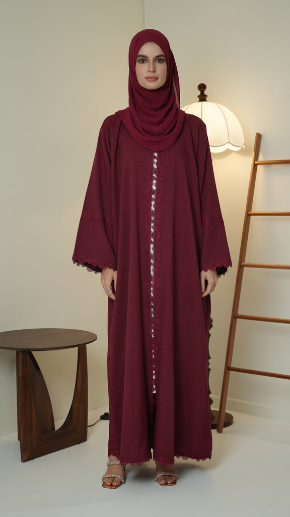Cotton Linen Akra Red Firebrick Abaya