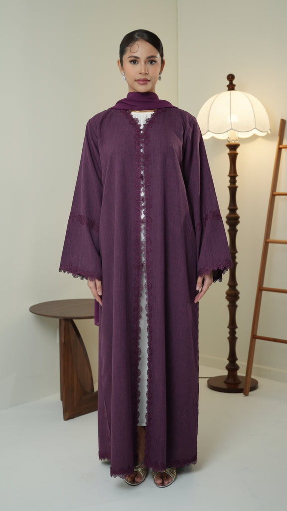 Cotton Linen Akra Violet Abaya