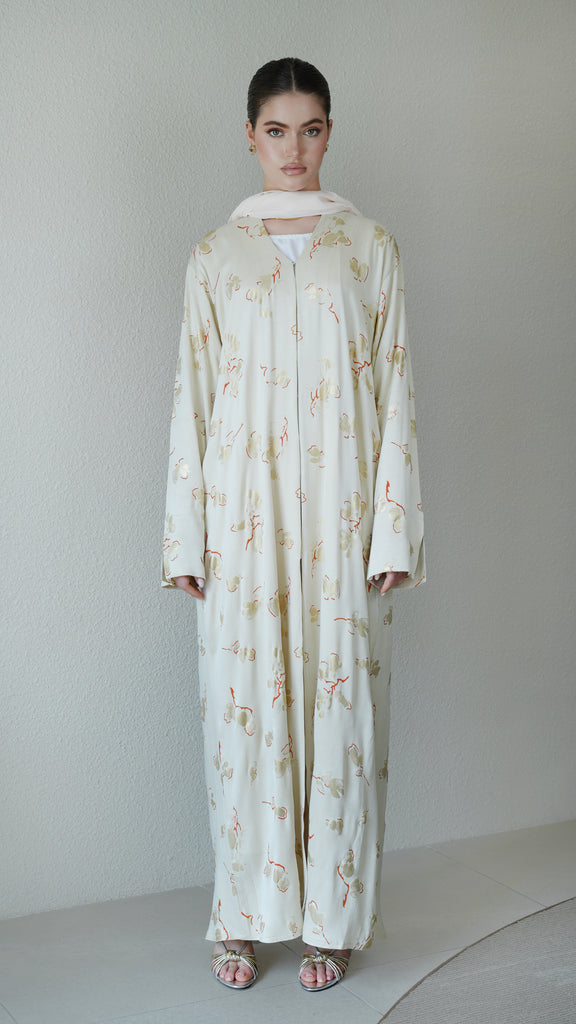 Turkish Cotton Altyn Ivory Tangerine Abaya