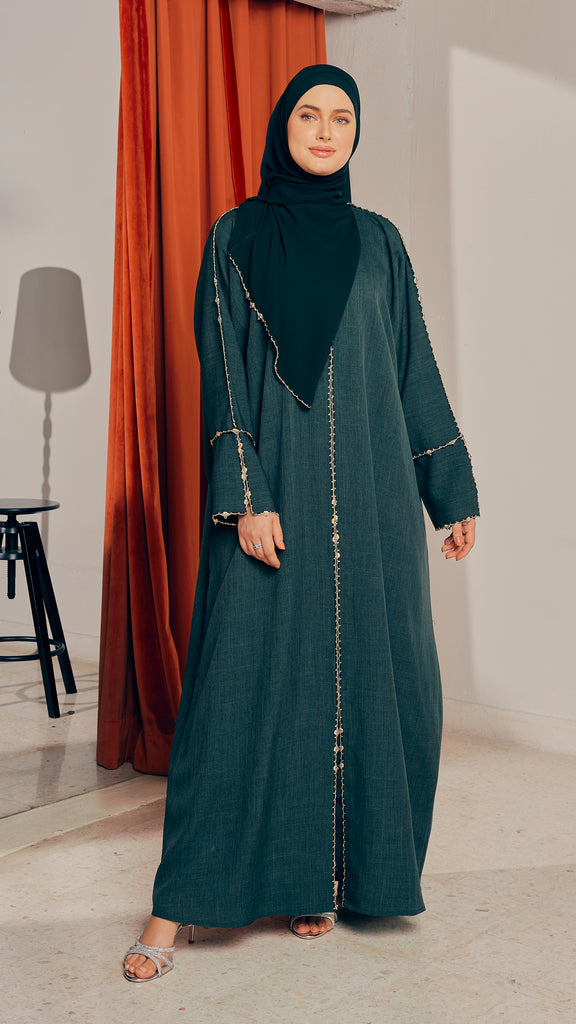 Cotton Linen Ameerat Emerald Green Abaya