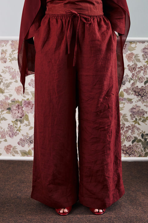 Anini  Linen Pants in Red Garnet