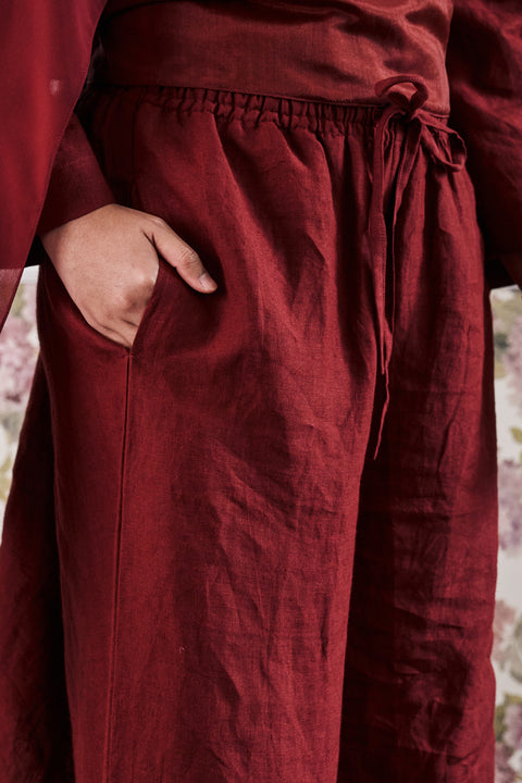 Anini  Linen Pants in Red Garnet